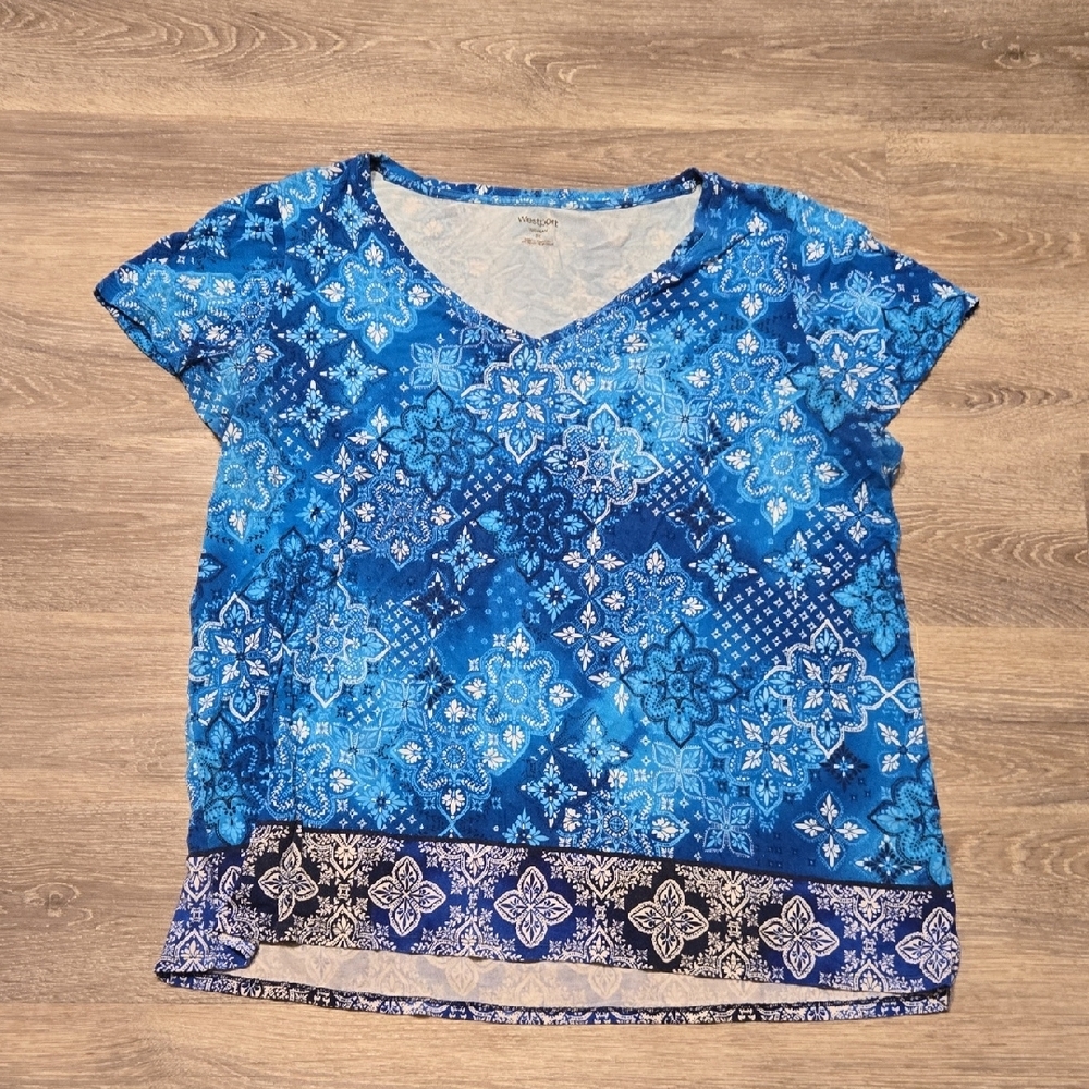 Westport 3X Turquoise Medallion Print Top